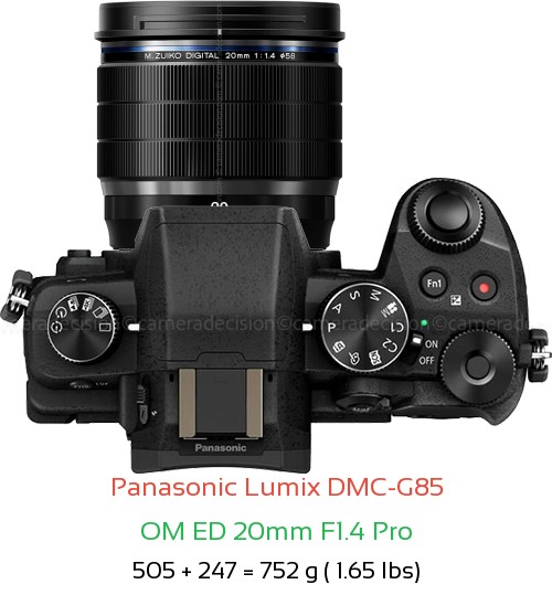 Panasonic G85 with OM ED 20mm F1.4 Pro Lens Size
