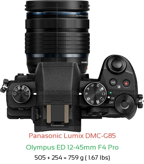 Panasonic G85 with Olympus ED 12-45mm F4 Pro Lens Size