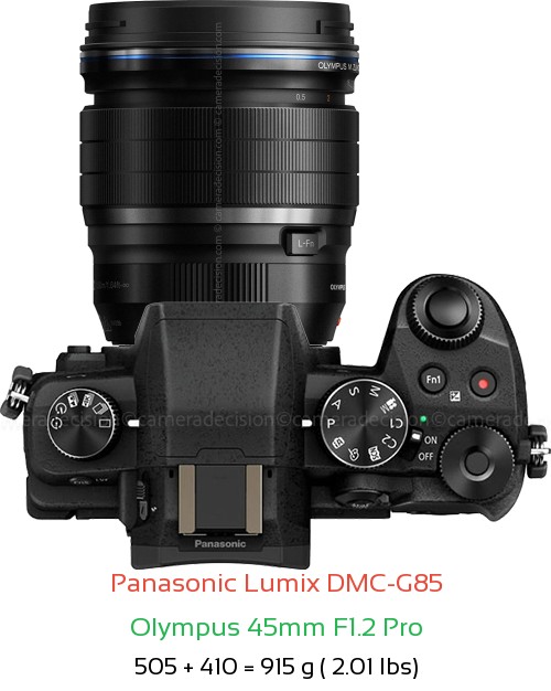 Panasonic G85 with Olympus 45mm F1.2 Pro Lens Size