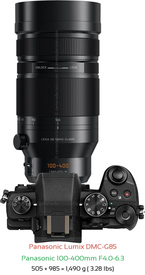 Panasonic G85 with Panasonic 100-400mm F4.0-6.3 Lens Size
