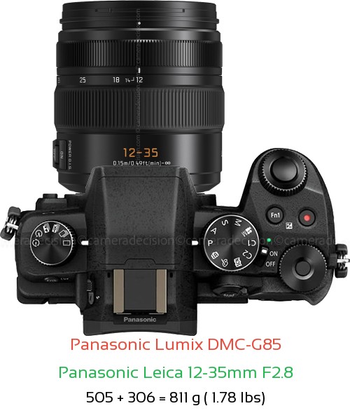 Panasonic G85 with Panasonic Leica 12-35mm F2.8 Lens Size