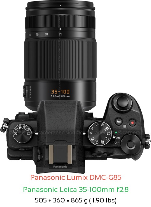 Panasonic G85 with Panasonic Leica 35-100mm f2.8 Lens Size