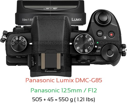 Panasonic G85 with Panasonic 12.5mm / F12 Lens Size