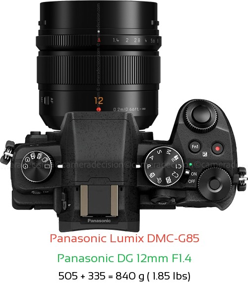 Panasonic G85 with Panasonic DG 12mm F1.4 Lens Size