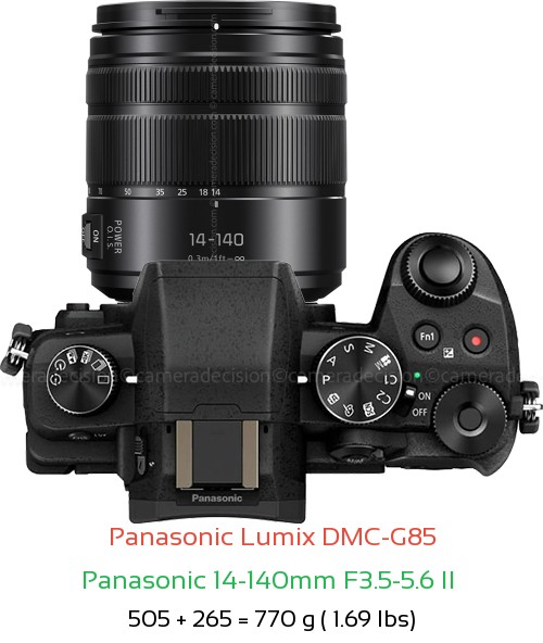 Panasonic G85 with Panasonic 14-140mm F3.5-5.6 II  Lens Size