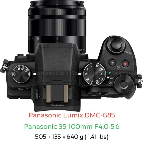 Panasonic G85 with Panasonic 35-100mm F4.0-5.6 Lens Size