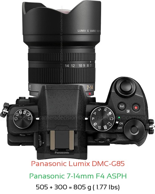 Panasonic G85 with Panasonic 7-14mm F4 ASPH Lens Size