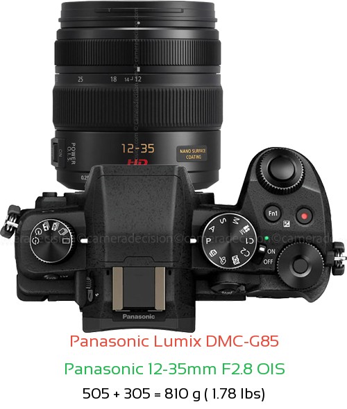Panasonic G85 with Panasonic 12-35mm F2.8 OIS Lens Size