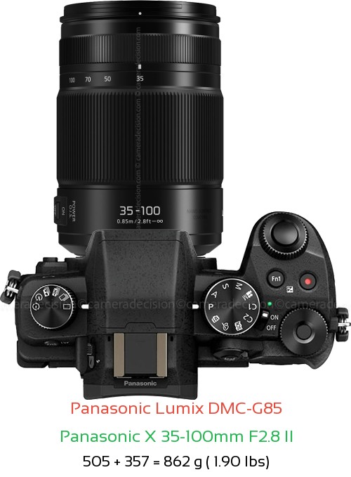 Panasonic G85 with Panasonic X 35-100mm F2.8 II Lens Size