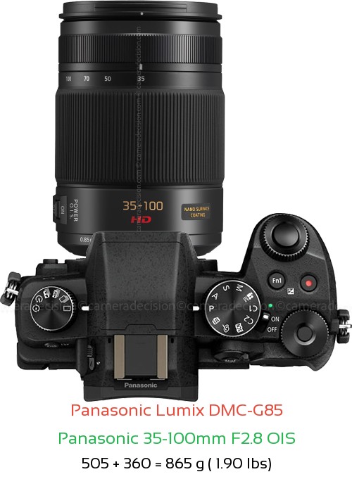 Panasonic G85 with Panasonic 35-100mm F2.8 OIS Lens Size