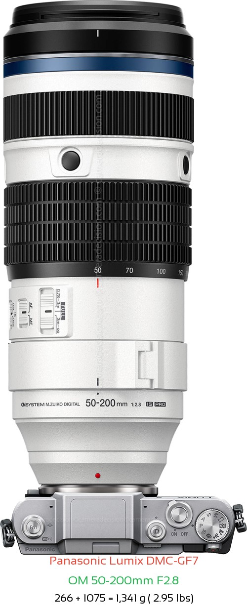 Panasonic GF7 with OM 50-200mm F2.8 Lens Size