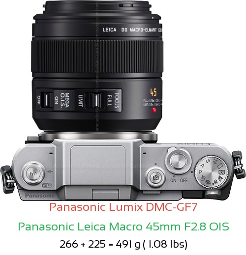 Panasonic GF7 with Panasonic Leica Macro 45mm F2.8 OIS Lens Size