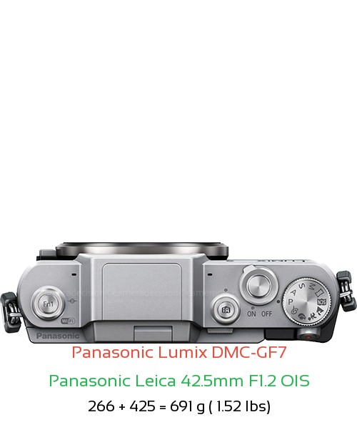Panasonic GF7 with Panasonic Leica 42.5mm F1.2 OIS Lens Size