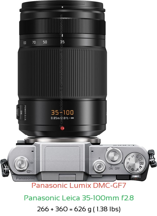 Panasonic GF7 with Panasonic Leica 35-100mm f2.8 Lens Size