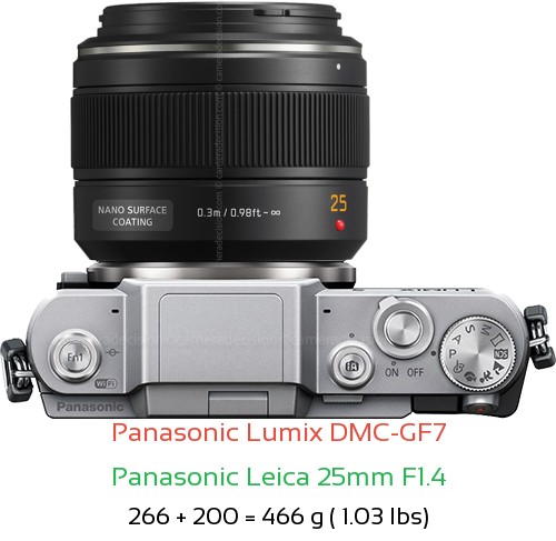 Panasonic GF7 with Panasonic Leica 25mm F1.4 Lens Size