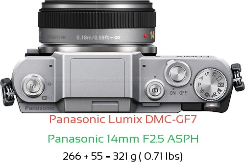 Panasonic GF7 with Panasonic 14mm F2.5 ASPH Lens Size