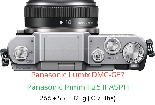 Panasonic GF7 with Panasonic 14mm F2.5 II ASPH Lens Size