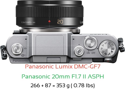 Panasonic GF7 with Panasonic 20mm F1.7 II ASPH Lens Size