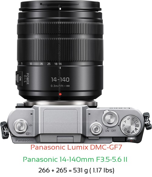 Panasonic GF7 with Panasonic 14-140mm F3.5-5.6 II  Lens Size