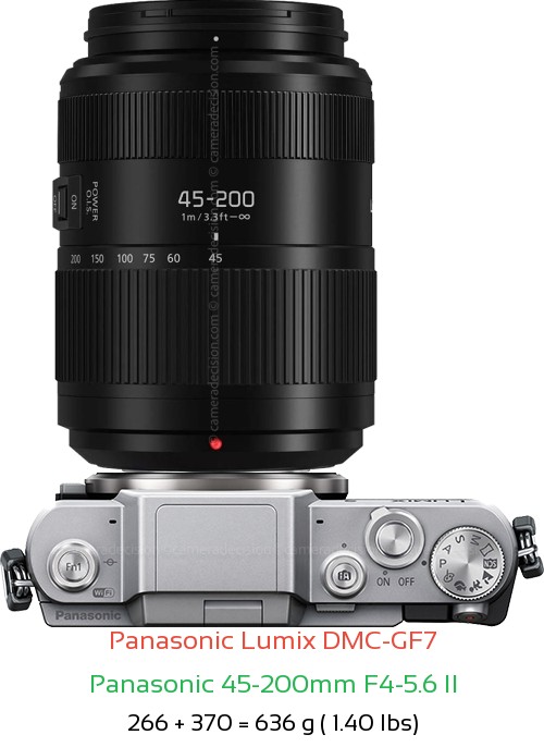 Panasonic GF7 with Panasonic 45-200mm F4-5.6 II Lens Size