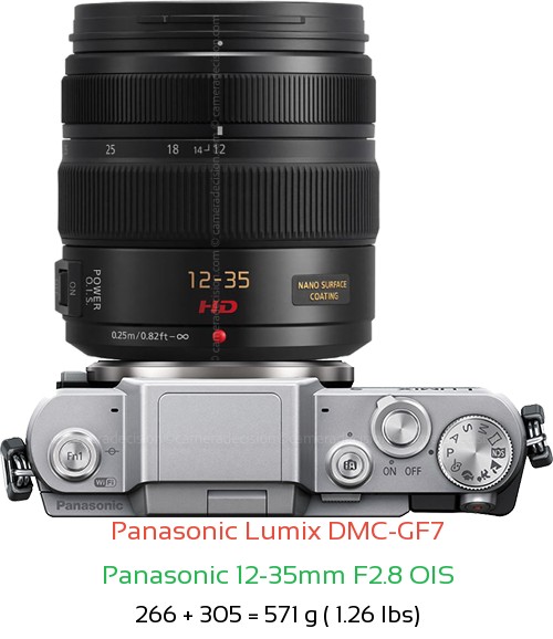 Panasonic GF7 with Panasonic 12-35mm F2.8 OIS Lens Size