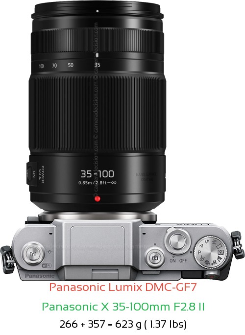 Panasonic GF7 with Panasonic X 35-100mm F2.8 II Lens Size