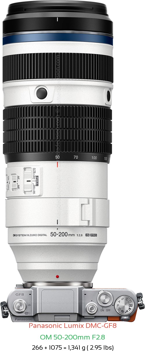 Panasonic GF8 with OM 50-200mm F2.8 Lens Size