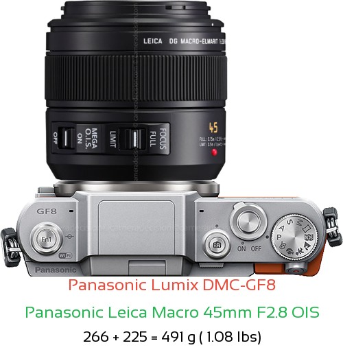 Panasonic GF8 with Panasonic Leica Macro 45mm F2.8 OIS Lens Size