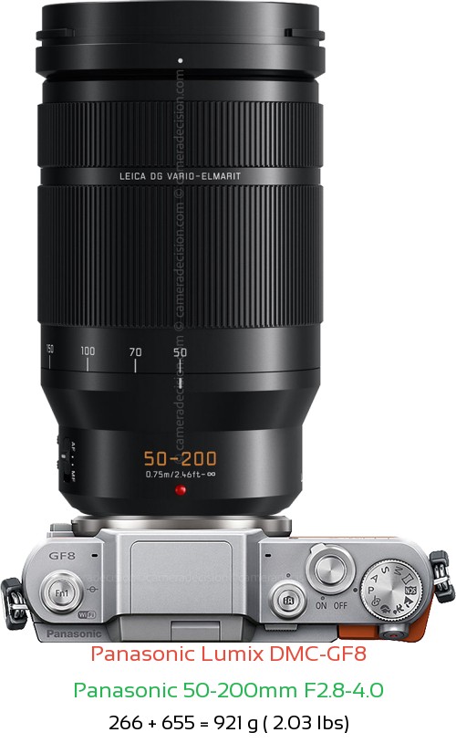 Panasonic GF8 with Panasonic 50-200mm F2.8-4.0 Lens Size