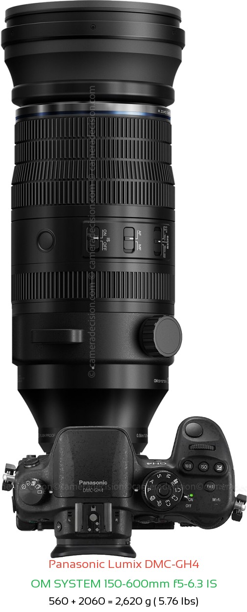 Panasonic GH4 with OM SYSTEM 150-600mm f5-6.3 IS Lens Size