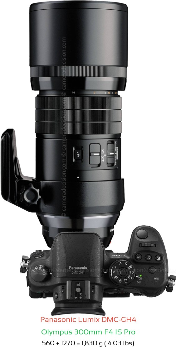Panasonic GH4 with Olympus 300mm F4 IS Pro Lens Size
