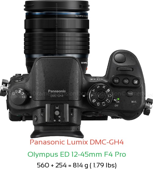 Panasonic GH4 with Olympus ED 12-45mm F4 Pro Lens Size