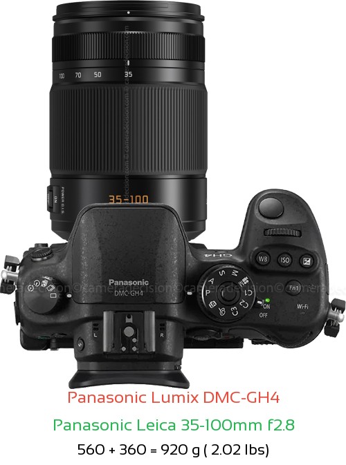 Panasonic GH4 with Panasonic Leica 35-100mm f2.8 Lens Size