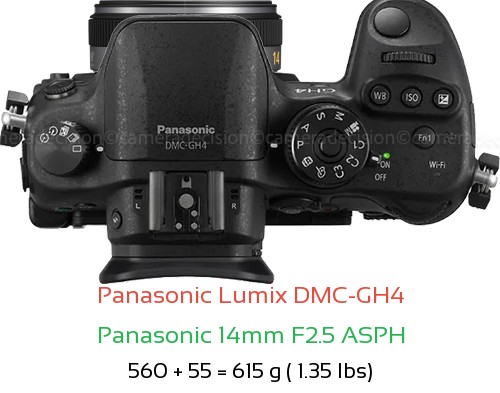 Panasonic GH4 with Panasonic 14mm F2.5 ASPH Lens Size