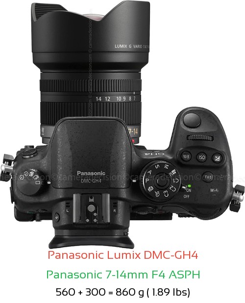 Panasonic GH4 with Panasonic 7-14mm F4 ASPH Lens Size