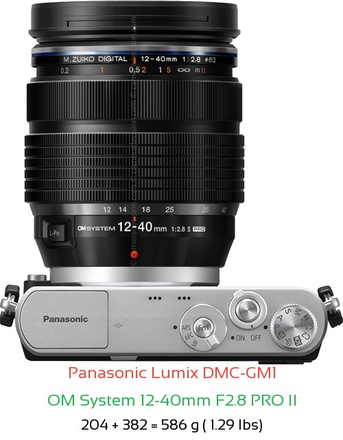Panasonic GM1 with OM System 12-40mm F2.8 PRO II Lens Size