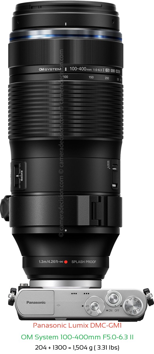 Panasonic GM1 with OM System 100-400mm F5.0-6.3 II Lens Size