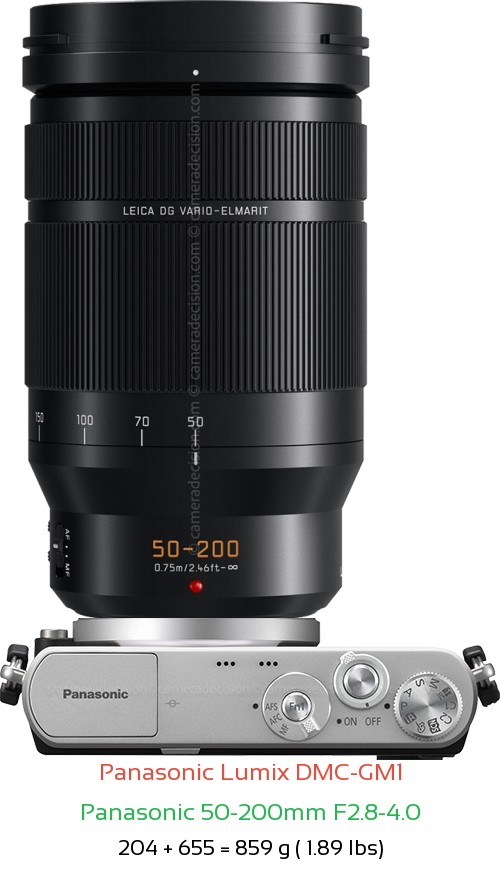 Panasonic GM1 with Panasonic 50-200mm F2.8-4.0 Lens Size