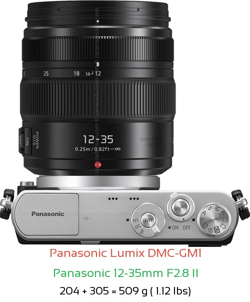 Panasonic GM1 with Panasonic 12-35mm F2.8 II Lens Size