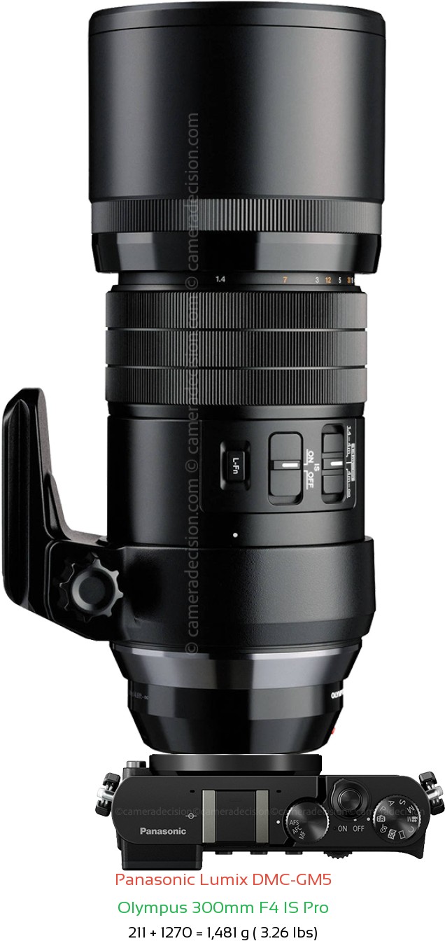 Panasonic GM5 with Olympus 300mm F4 IS Pro Lens Size