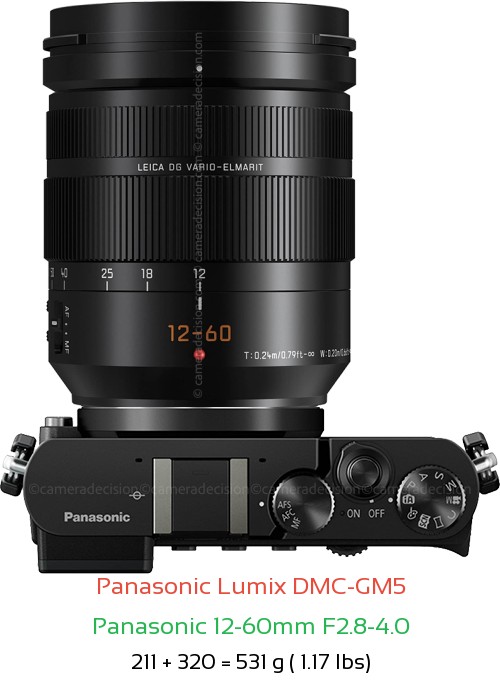 Panasonic GM5 with Panasonic 12-60mm F2.8-4.0 Lens Size
