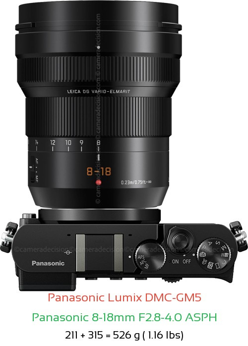 Panasonic GM5 with Panasonic 8-18mm F2.8-4.0 ASPH Lens Size