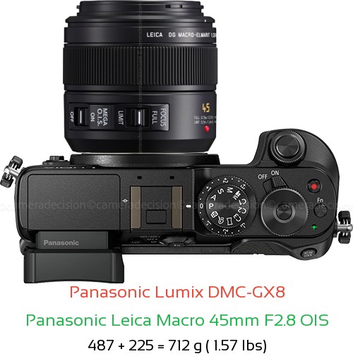 Panasonic GX8 with Panasonic Leica Macro 45mm F2.8 OIS Lens Size