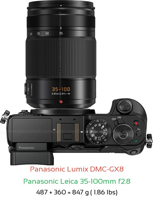 Panasonic GX8 with Panasonic Leica 35-100mm f2.8 Lens Size