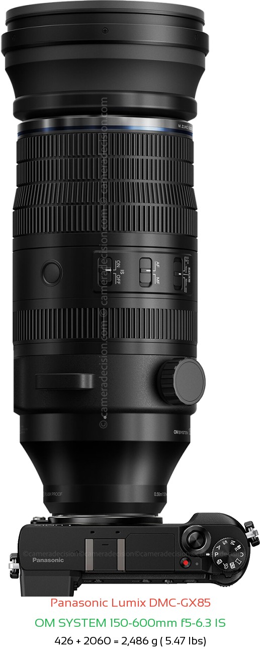 Panasonic GX85 with OM SYSTEM 150-600mm f5-6.3 IS Lens Size