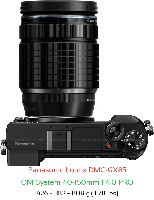 Panasonic GX85 with OM System 40-150mm F4.0 PRO Lens Size