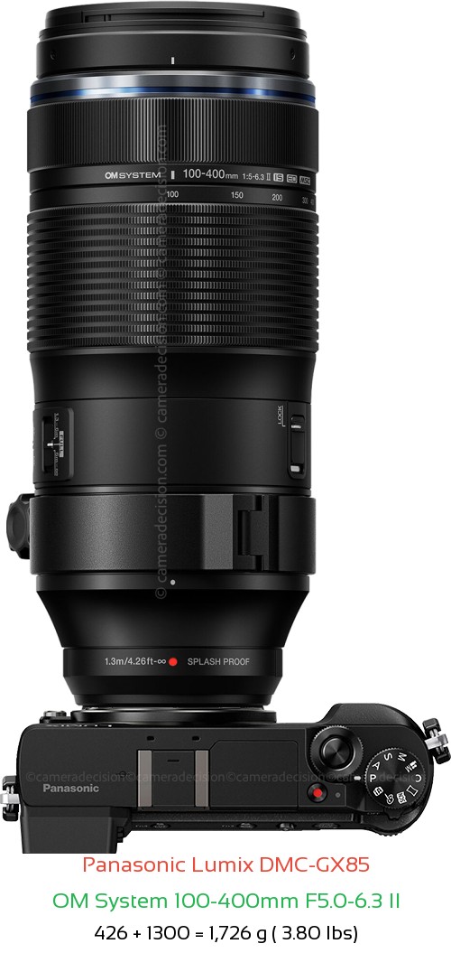 Panasonic GX85 with OM System 100-400mm F5.0-6.3 II Lens Size