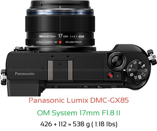 Panasonic GX85 with OM System 17mm F1.8 II Lens Size