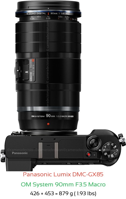 Panasonic GX85 with OM System 90mm F3.5 Macro Lens Size