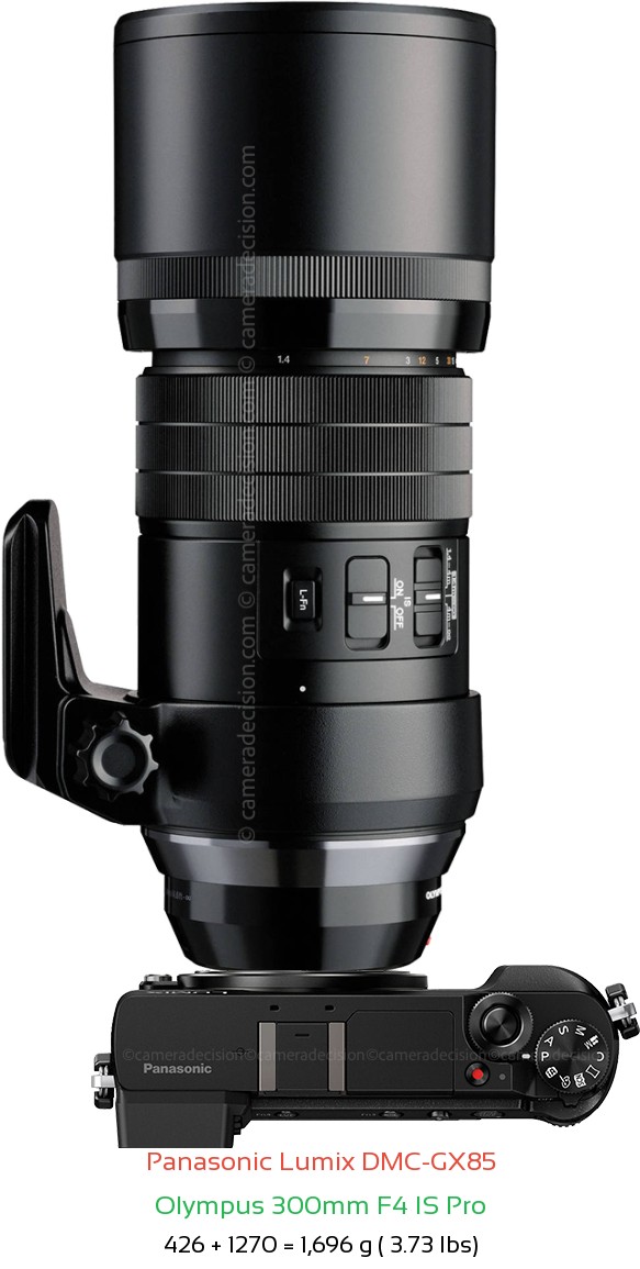 Panasonic GX85 with Olympus 300mm F4 IS Pro Lens Size